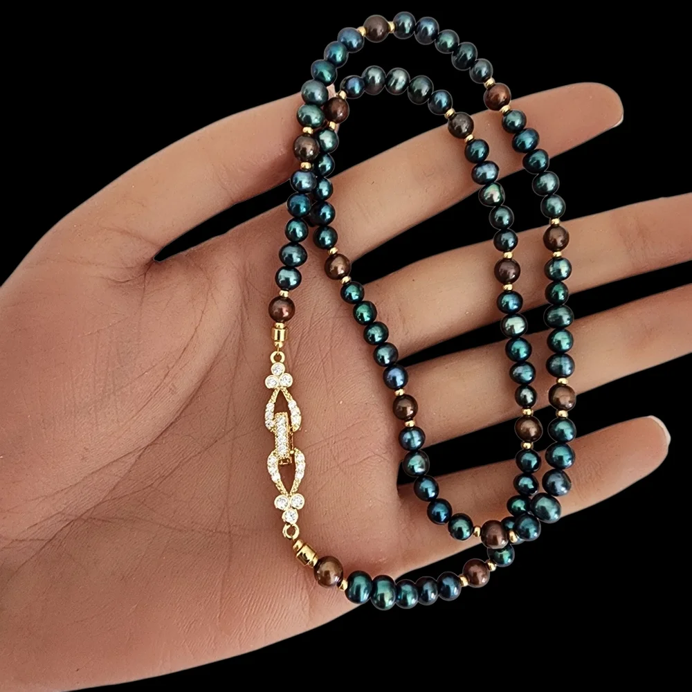 Vintage pearl necklace gold filigree clasp blue brown baby pearls A0215 -Q5 -Q2